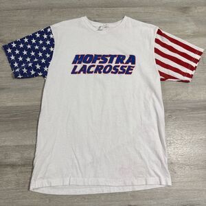 Hofstra Pride Lacrosse Shirt American Flag Sleeves Men's White Large Tee